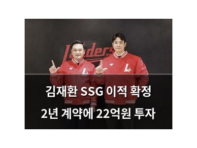 김재환 SSG 이적 확정 2년 계약에 22억원 투자