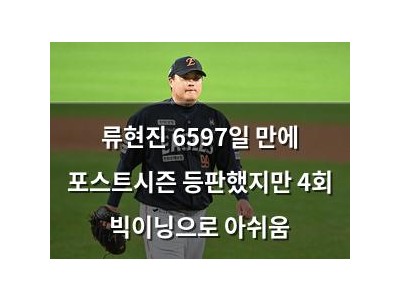 류현진 6597일 만에 포스트시즌 등판했지만 4회 빅이닝으로 아쉬움
